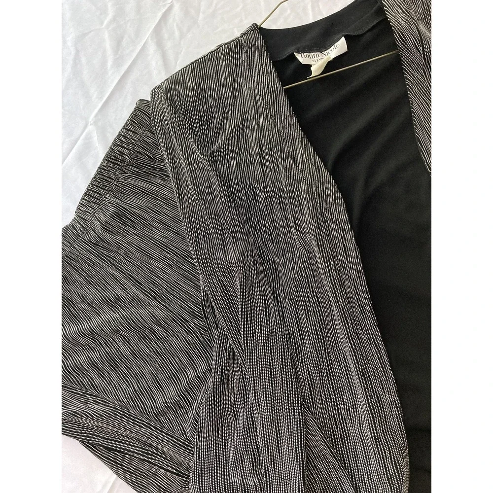 Vtg Ronni Nicole Sport Set Women M Black Stripe 2 Pc Jacket Pants Pleated Knit